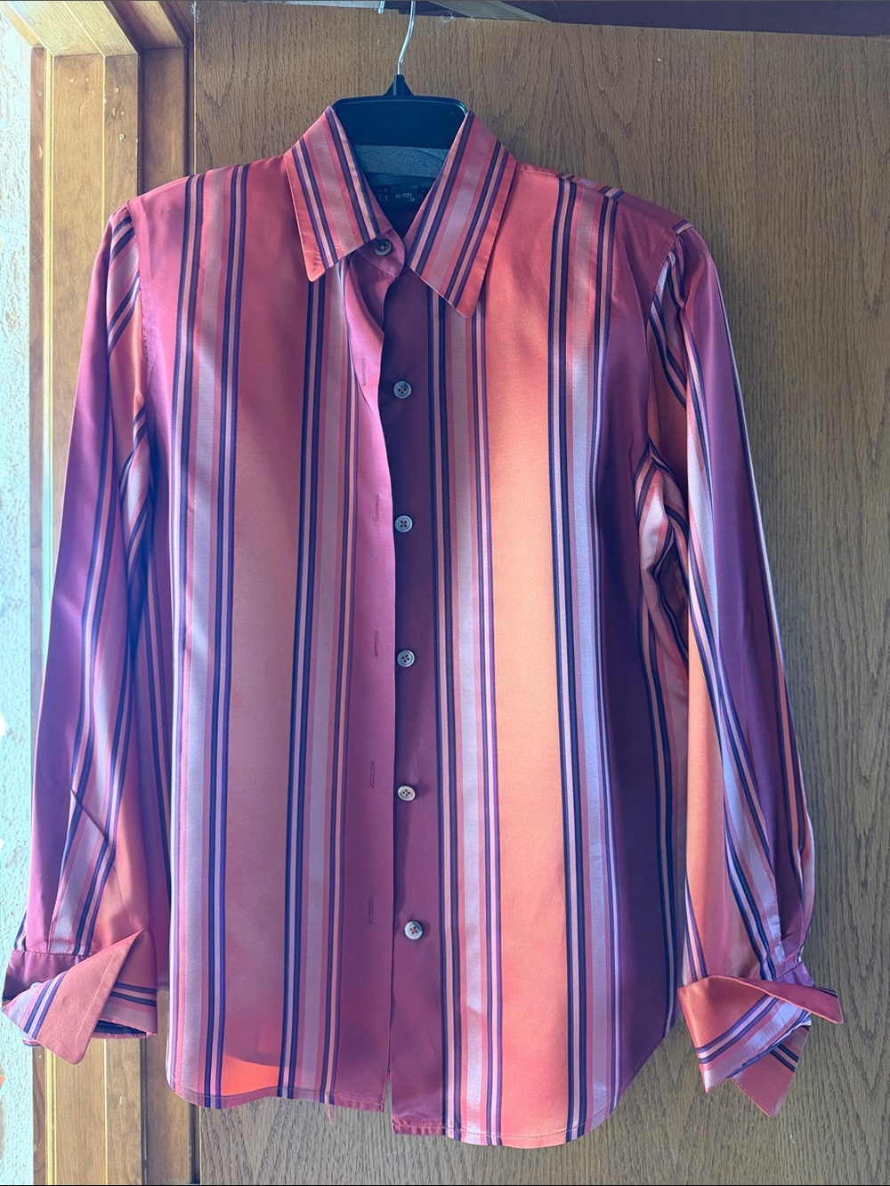 Vintage Ellen Tracy Orange and Purple Striped Button-Down Shirt